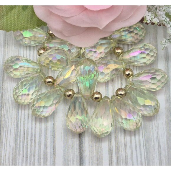 AB Aurora Borealis Crystal Dangle Teardrop Cha Cha Stretch Bracelet Statement - Picture 5 of 8